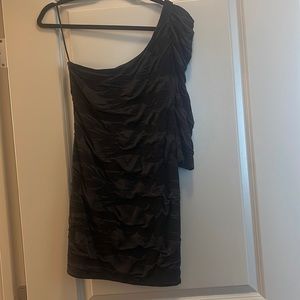 Textured one shoulder mini black dress